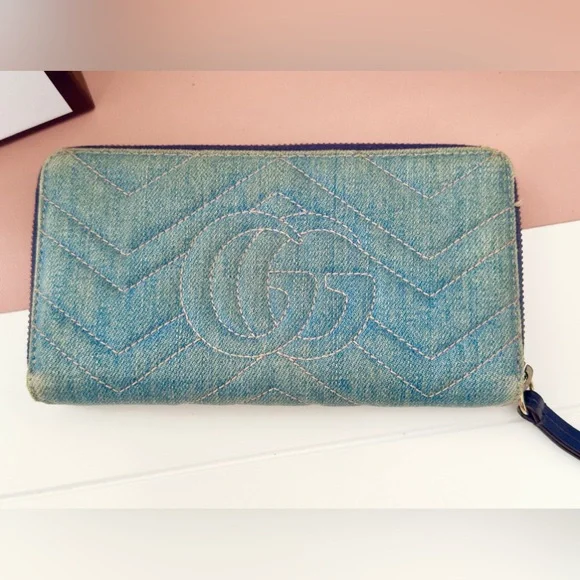 Gucci Marmont Denim Floral Zippy Wallet - Picture 3 of 14